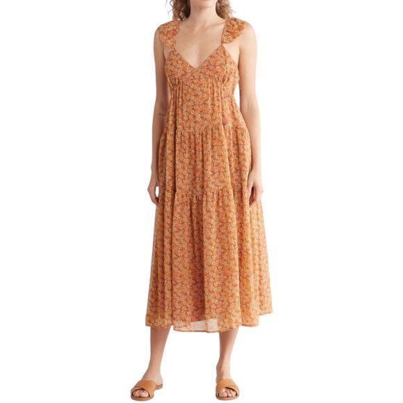 Madewell Georgette Fairycore Ruffle-Sleeve Tiered Midi Dress In Daisy Meadow 8 - Picture 1 of 10